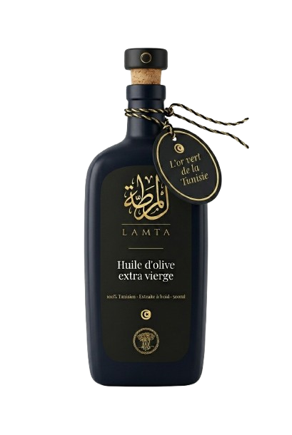 Bouteille LAMTA huile d'olive extra vierge 500ml - 100% Tunisien extraite à froid variété Chetoui Monastir