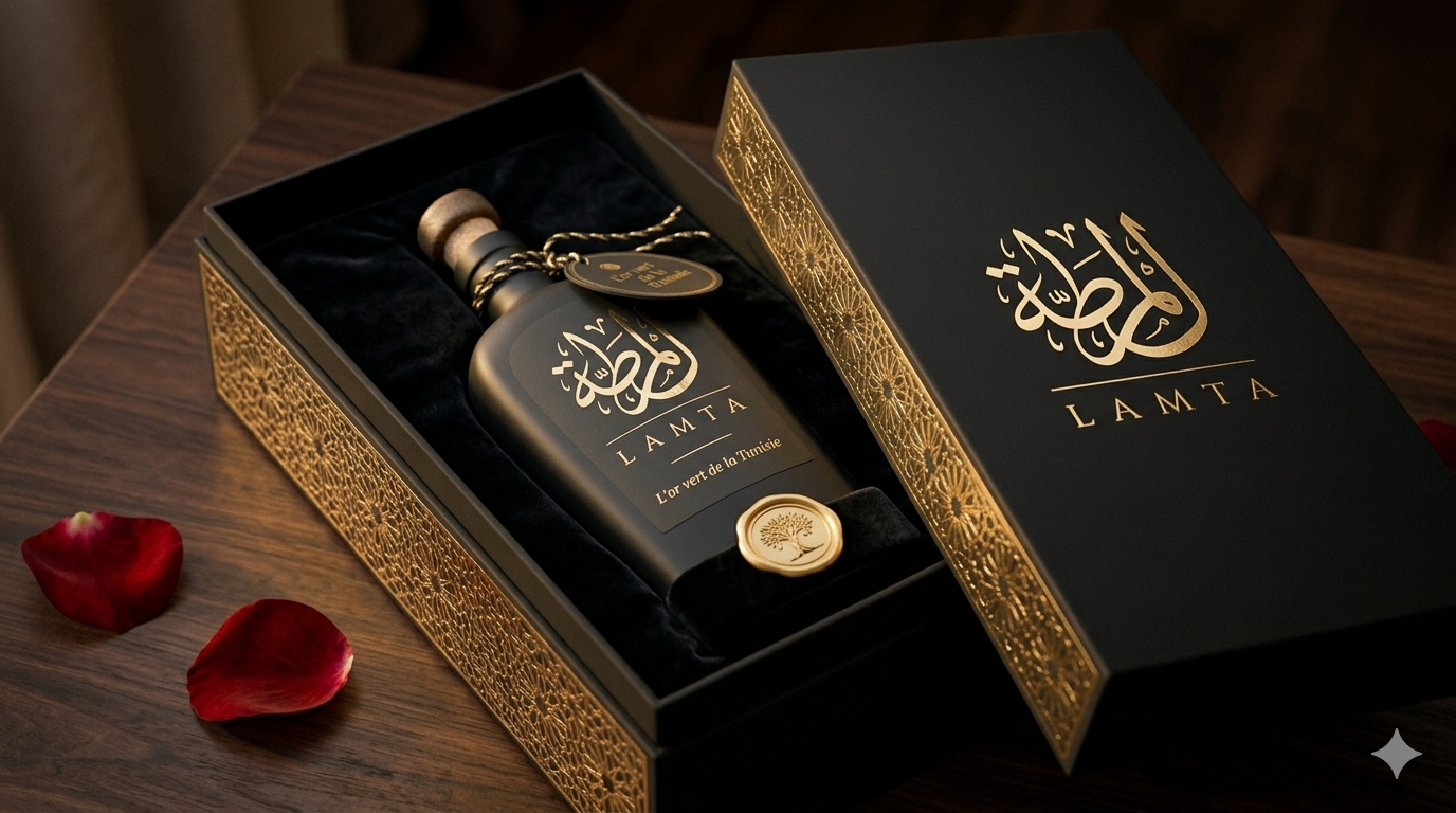 Coffret cadeau luxe LAMTA huile d'olive extra vierge Chetoui Tunisie - L'or vert de la Tunisie